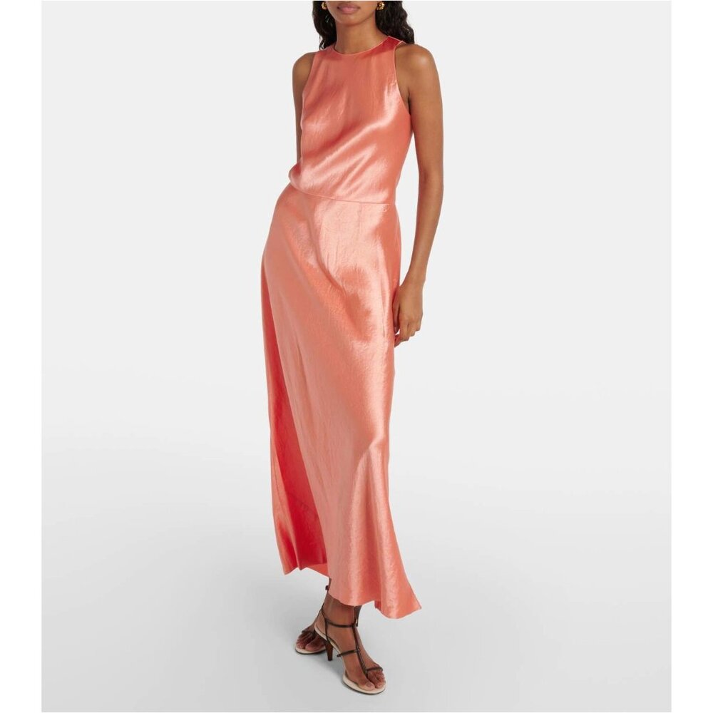 Vince NWOT Sleeveless Satin Coral Maxi Dress Sz XL